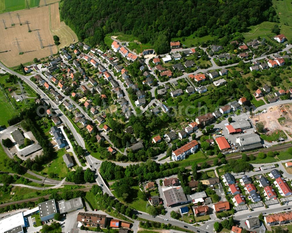 Aerial image Tiengen - Residential area - mixed development of a multi-family housing estate and single-family housing estate in Tiengen in the state Baden-Wuerttemberg, Germany