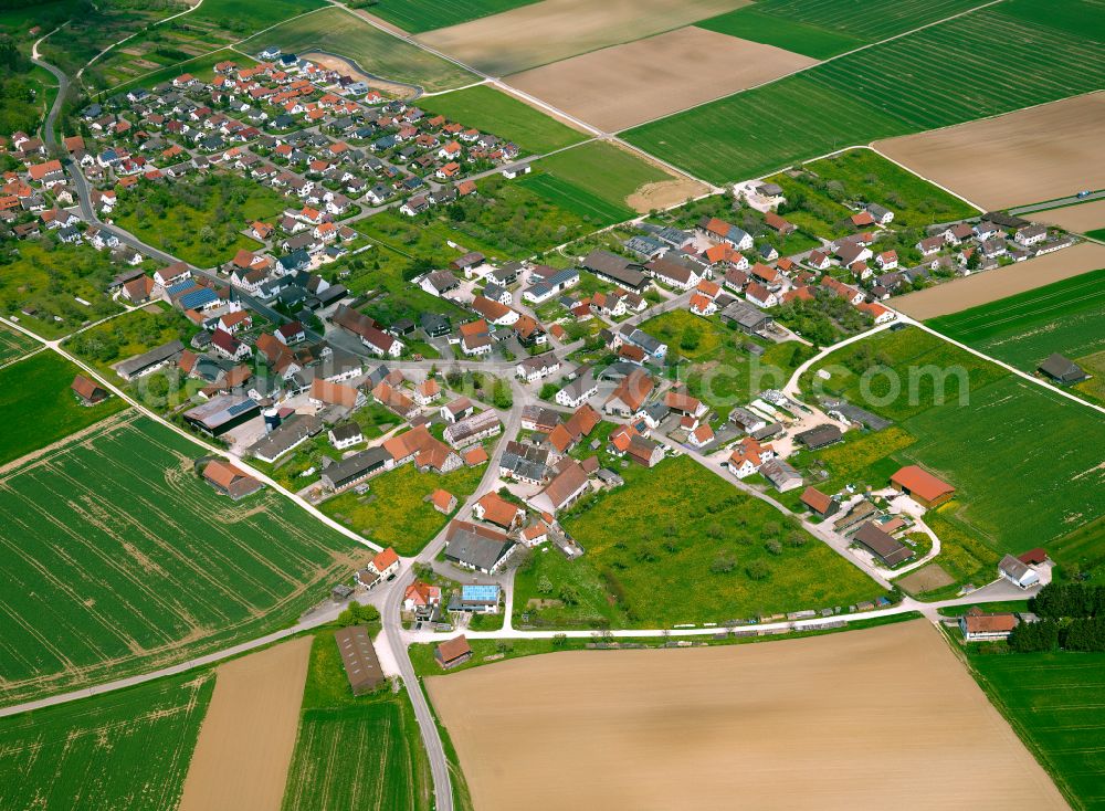 Tomerdingen from above - Residential area - mixed development of a multi-family housing estate and single-family housing estate in Tomerdingen in the state Baden-Wuerttemberg, Germany