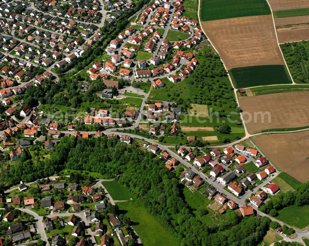 Aerial image Unterweissach - Residential area - mixed development of a multi-family housing estate and single-family housing estate in Unterweissach in the state Baden-Wuerttemberg, Germany