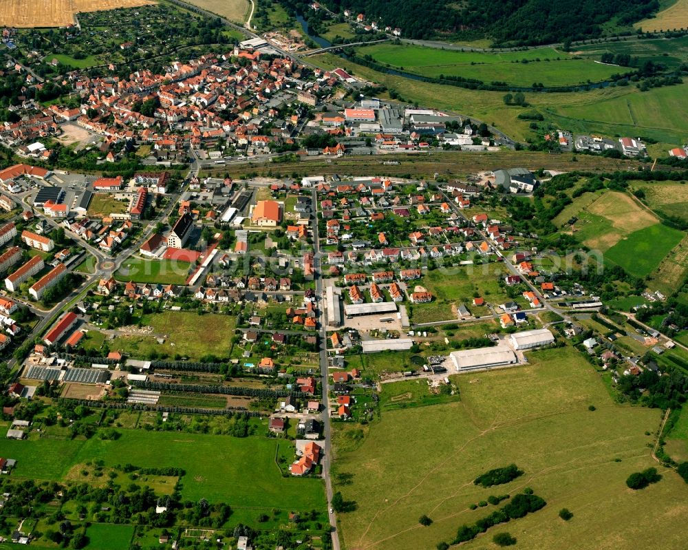 Vacha from the bird's eye view: Residential area - mixed development of a multi-family housing estate and single-family housing estate in Vacha in the state Thuringia, Germany