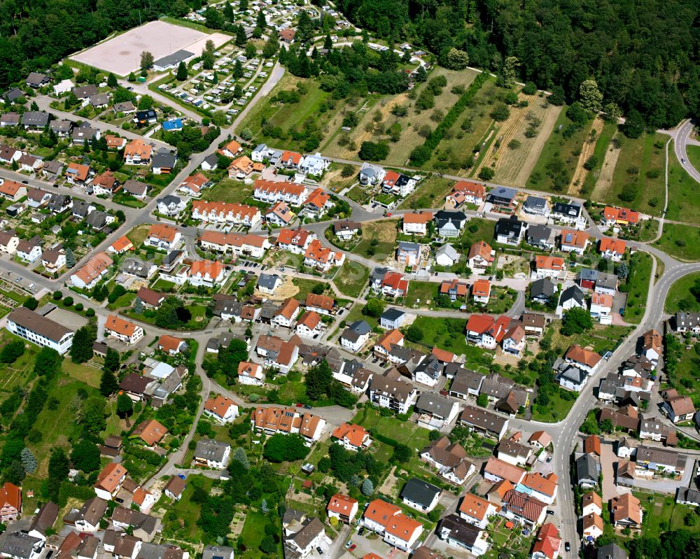 Aerial image Völkersbach - Residential area - mixed development of a multi-family housing estate and single-family housing estate in Völkersbach in the state Baden-Wuerttemberg, Germany