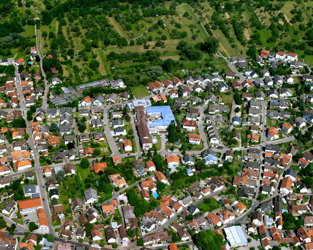 Völkersbach from above - Residential area - mixed development of a multi-family housing estate and single-family housing estate in Völkersbach in the state Baden-Wuerttemberg, Germany