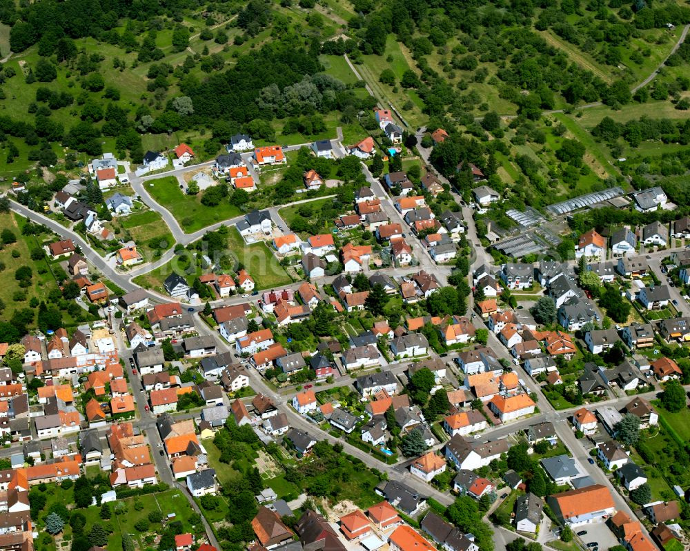 Völkersbach from the bird's eye view: Residential area - mixed development of a multi-family housing estate and single-family housing estate in Völkersbach in the state Baden-Wuerttemberg, Germany