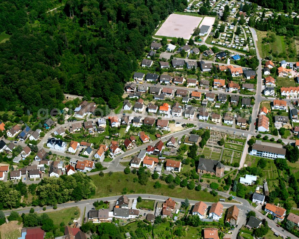 Aerial image Völkersbach - Residential area - mixed development of a multi-family housing estate and single-family housing estate in Völkersbach in the state Baden-Wuerttemberg, Germany