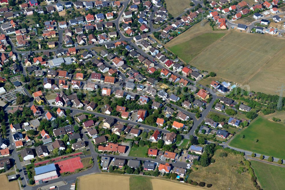 Waldbrunn from above - Residential area - mixed development of a multi-family housing estate and single-family housing estate in Waldbrunn in the state Bavaria, Germany