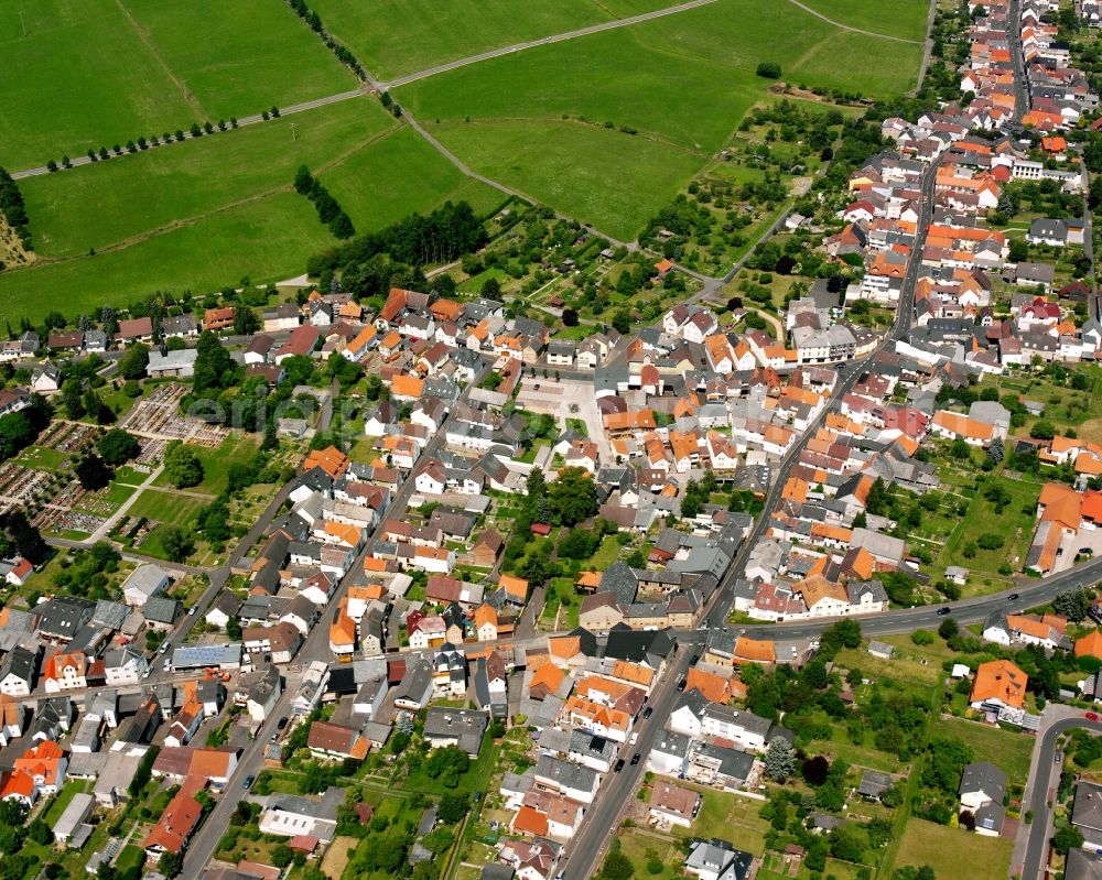 Watzenborn-Steinberg from the bird's eye view: Residential area - mixed development of a multi-family housing estate and single-family housing estate in Watzenborn-Steinberg in the state Hesse, Germany