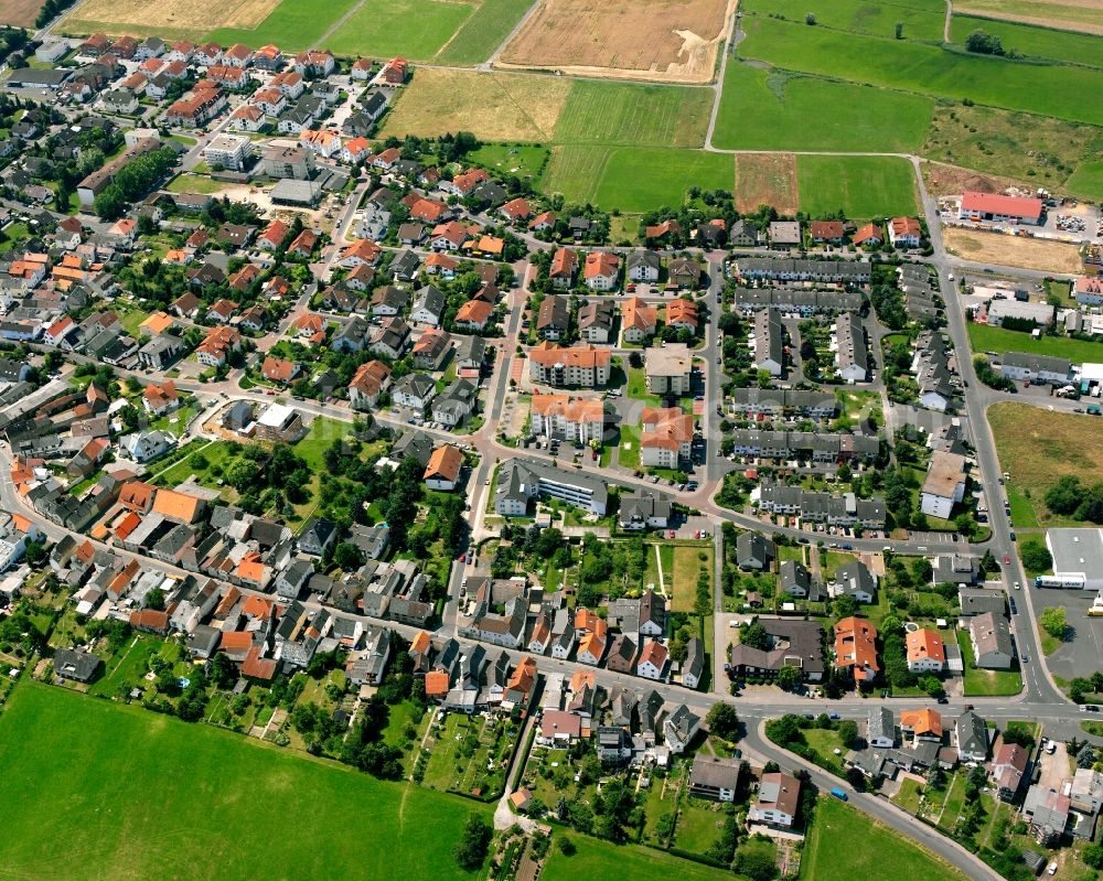 Watzenborn-Steinberg from the bird's eye view: Residential area - mixed development of a multi-family housing estate and single-family housing estate in Watzenborn-Steinberg in the state Hesse, Germany