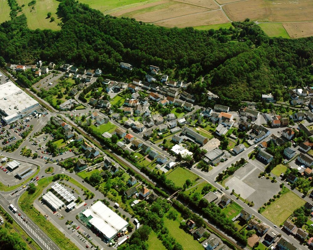 Weierbach from above - Residential area - mixed development of a multi-family housing estate and single-family housing estate in Weierbach in the state Rhineland-Palatinate, Germany