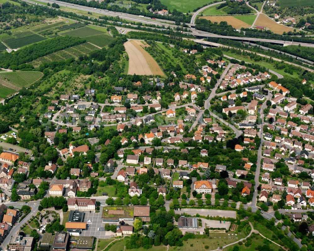 Weinsberg from above - Residential area - mixed development of a multi-family housing estate and single-family housing estate in Weinsberg in the state Baden-Wuerttemberg, Germany