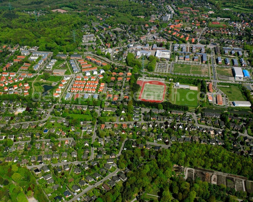 Wentorf from above - Residential area - mixed development of a multi-family housing estate and single-family housing estate in Wentorf in the state Schleswig-Holstein, Germany