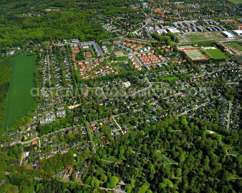 Wentorf from the bird's eye view: Residential area - mixed development of a multi-family housing estate and single-family housing estate in Wentorf in the state Schleswig-Holstein, Germany