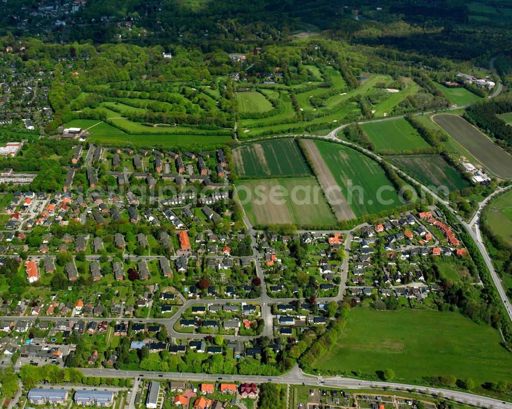 Aerial image Wentorf - Residential area - mixed development of a multi-family housing estate and single-family housing estate in Wentorf in the state Schleswig-Holstein, Germany