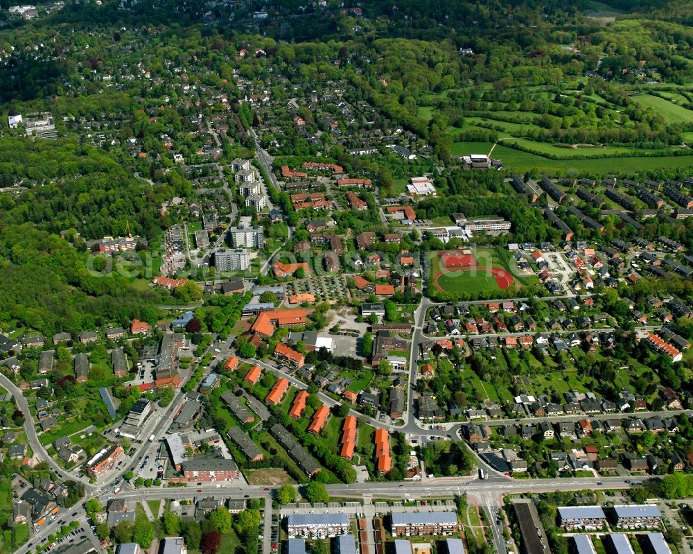 Aerial photograph Wentorf - Residential area - mixed development of a multi-family housing estate and single-family housing estate in Wentorf in the state Schleswig-Holstein, Germany