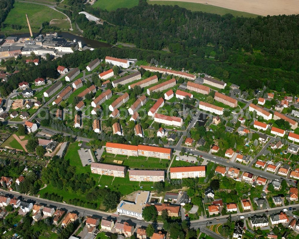 Aerial image Wernsdorf - Residential area - mixed development of a multi-family housing estate and single-family housing estate in Wernsdorf in the state Saxony, Germany