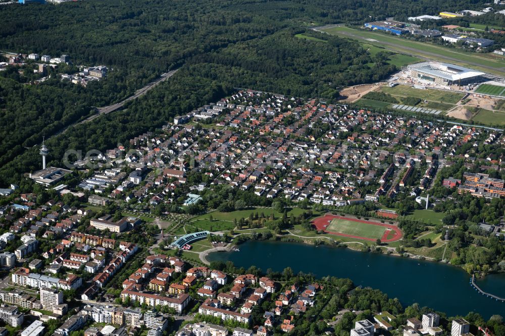 Aerial photograph West - Residential area - mixed development of a multi-family housing estate and single-family housing estate in West in the state Baden-Wuerttemberg, Germany