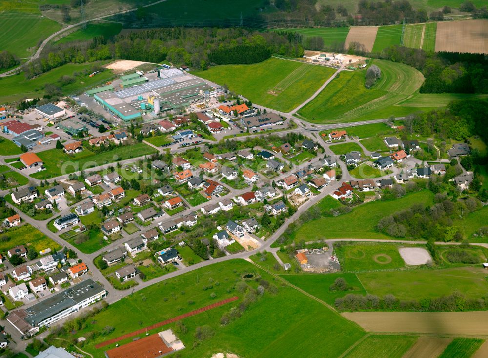 Westerheim from above - Residential area - mixed development of a multi-family housing estate and single-family housing estate in Westerheim in the state Baden-Wuerttemberg, Germany