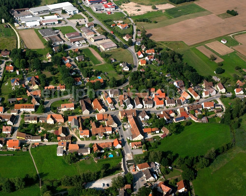 Aerial photograph Wieseth - Residential area - mixed development of a multi-family housing estate and single-family housing estate in Wieseth in the state Bavaria, Germany