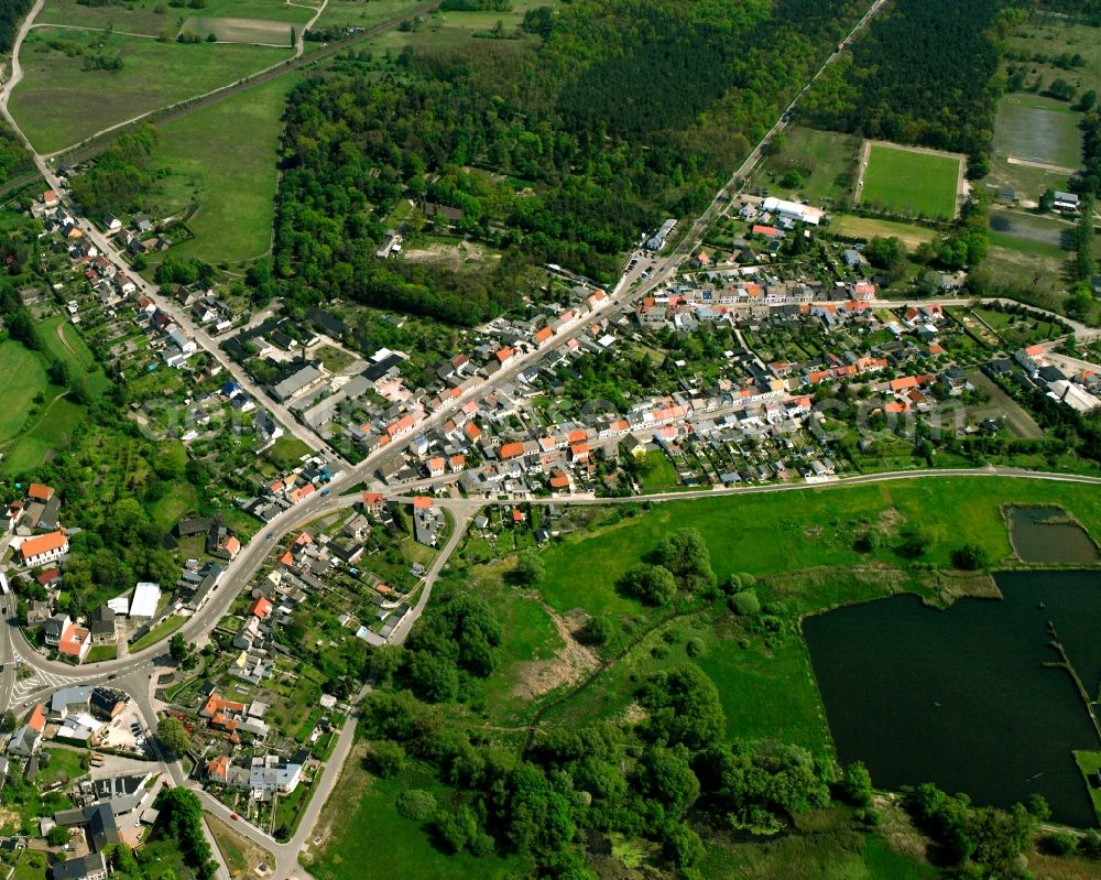 Wörlitz from the bird's eye view: Residential area - mixed development of a multi-family housing estate and single-family housing estate in Wörlitz in the state Saxony-Anhalt, Germany