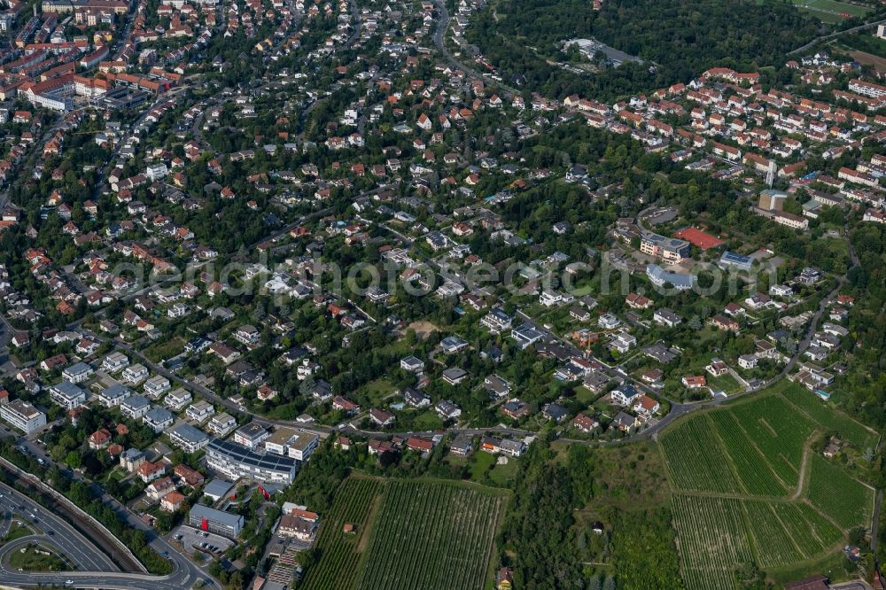 Würzburg from the bird's eye view: Residential area - mixed development of a multi-family housing estate and single-family housing estate in the district Frauenland in Wuerzburg in the state Bavaria, Germany