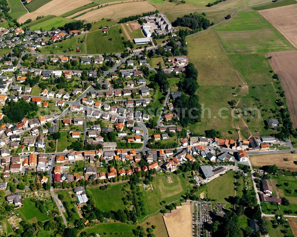 Zell from above - Residential area - mixed development of a multi-family housing estate and single-family housing estate in Zell in the state Hesse, Germany