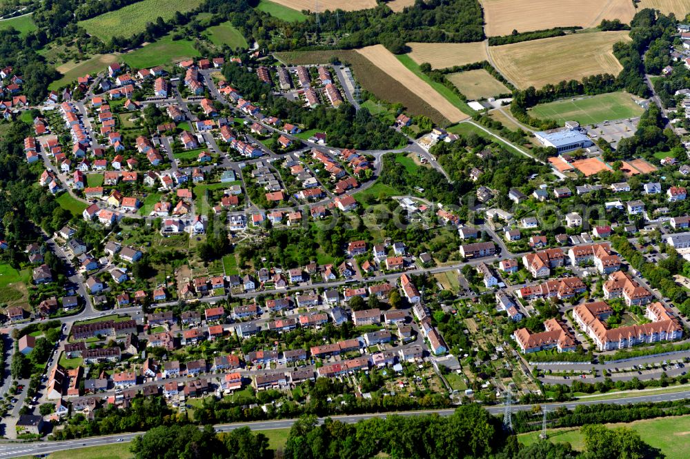 Aerial photograph Zell am Main - Residential area - mixed development of a multi-family housing estate and single-family housing estate in Zell am Main in the state Bavaria, Germany