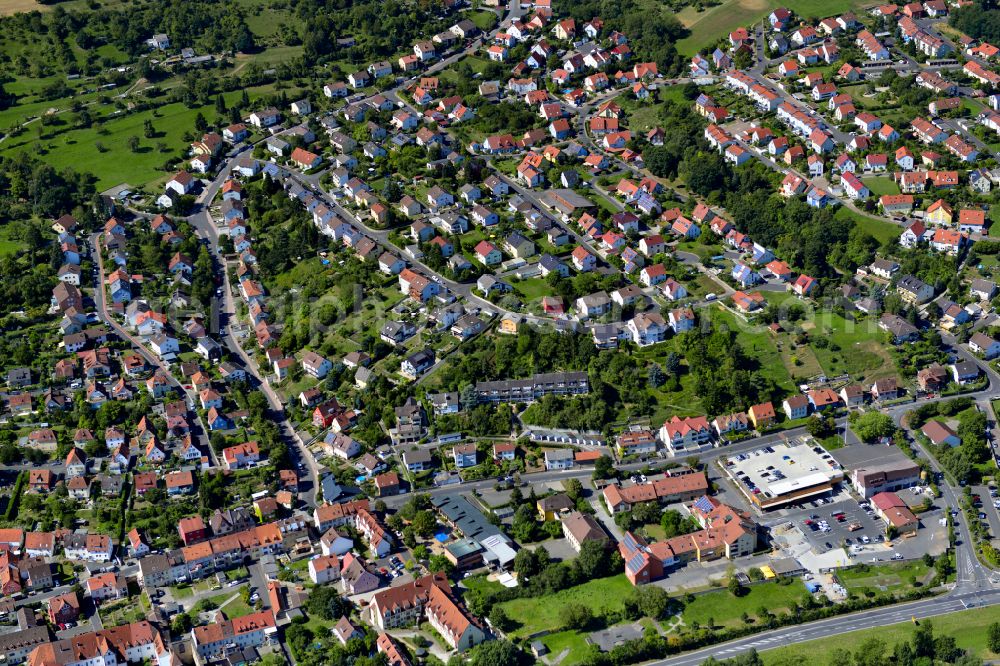 Zell am Main from above - Residential area - mixed development of a multi-family housing estate and single-family housing estate in Zell am Main in the state Bavaria, Germany