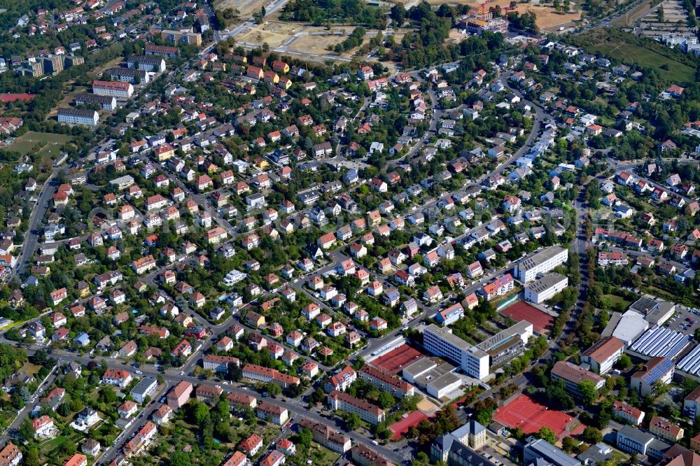 Aerial image Würzburg - Residential area - mixed development of a multi-family housing estate and single-family housing estate between Vogler street and Am Galgenberg in the district Frauenland in Wuerzburg in the state Bavaria, Germany