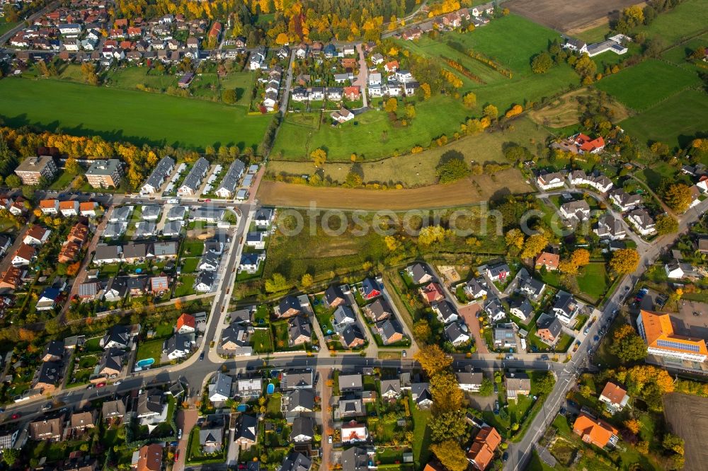 Hamm from above - Single-family residential area Gruener Winkel in the autumnal Braam-Ostwennemar part of Hamm in the state of North Rhine-Westphalia