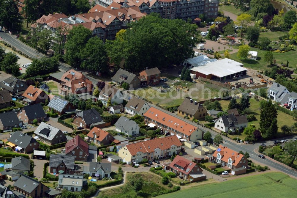 Garbsen from above - Residential area and care residence Haus der Ruhe in the Meyenfeld-Mitte part of Garbsen in the state of Lower Saxony. The residential area is located in the centre of Meyenfeld-Mitte