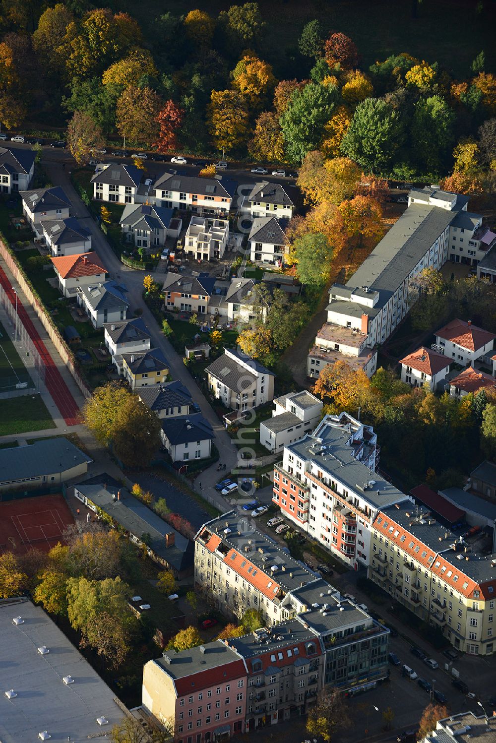 Aerial image Berlin Pankow - Residential area on the road Pichelswerder - Wollankstrasse in Berlin - Pankow