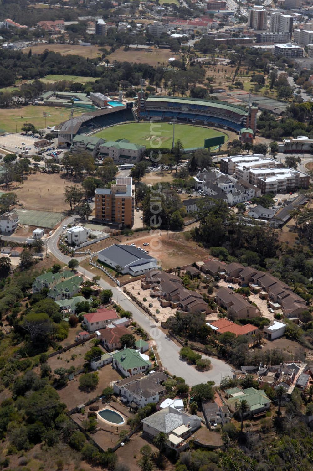 Aerial image Port Elizabeth - View of a housing area in Port Elizabeth Central. Also there is the sahara oval st Georges cricket ground