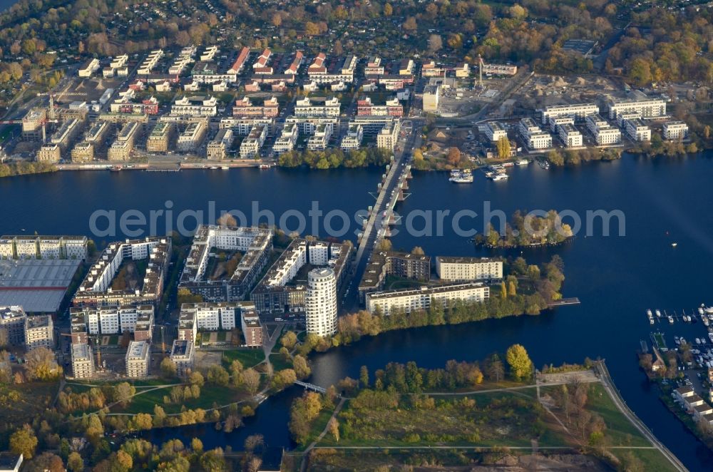 Aerial image Berlin - Residential area Quartier Havelspitze at Wasserstadt Spandau in Berlin, Germany