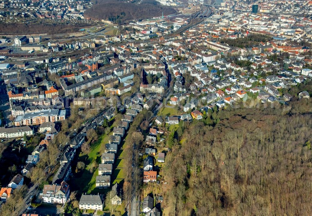 Hagen from above - Residential area a row house settlement Bachstrasse - Pelmkestrasse in Hagen in the state North Rhine-Westphalia