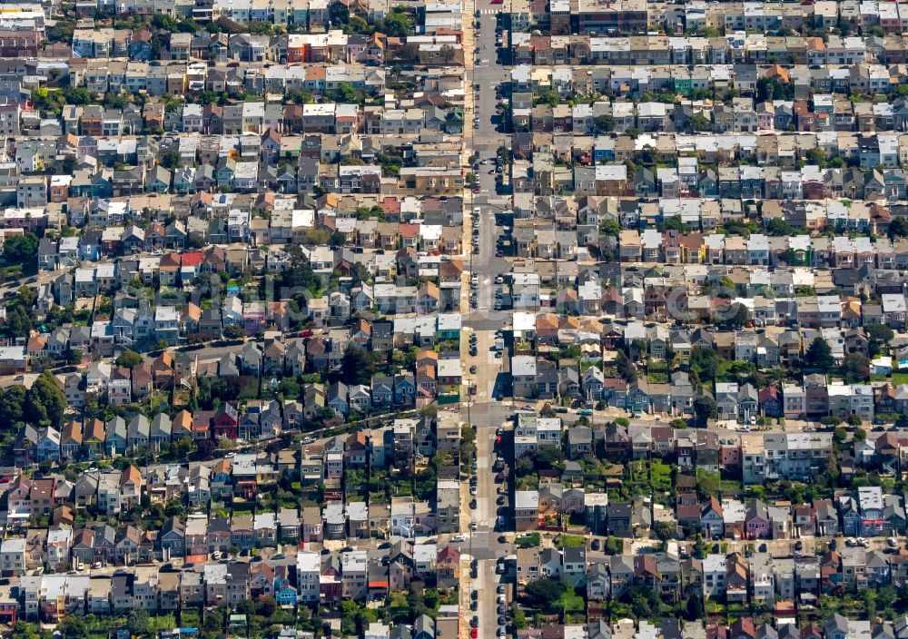 Aerial image San Francisco - Residential area a row house settlement on Bay Area in San Francisco in California, USA