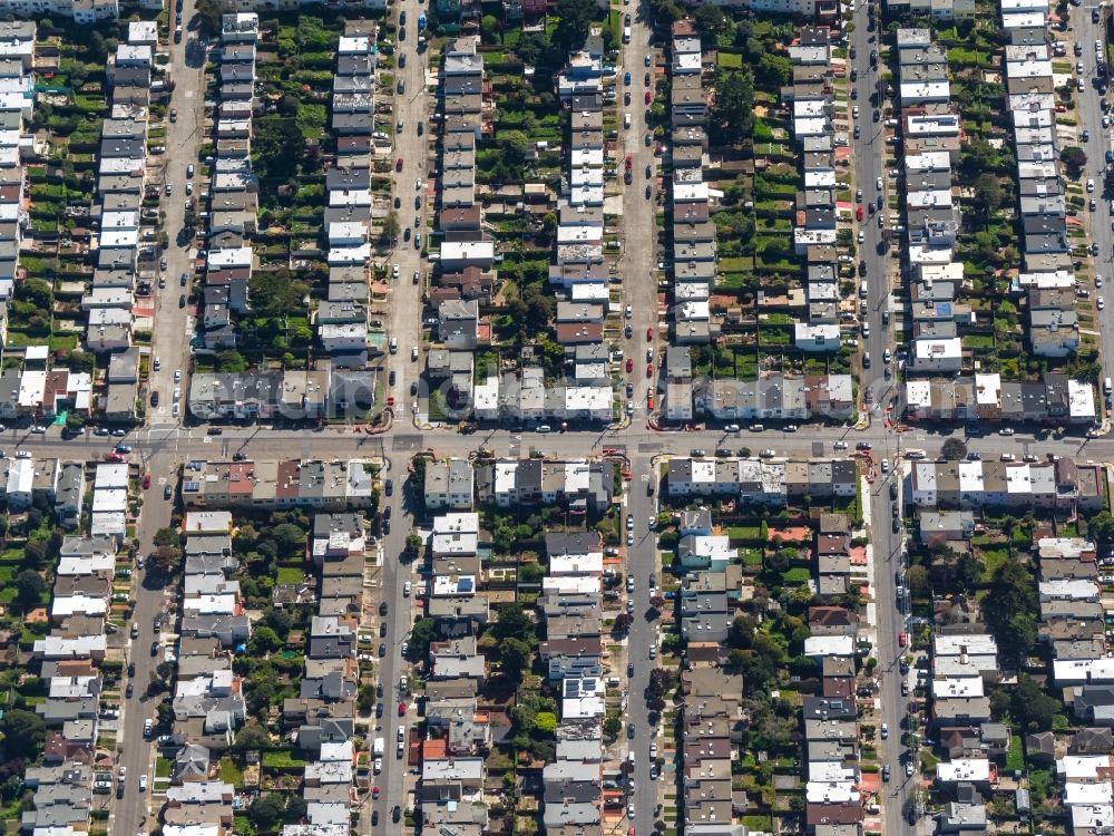 Aerial image San Francisco - Residential area a row house settlement on Bay Area in San Francisco in California, USA