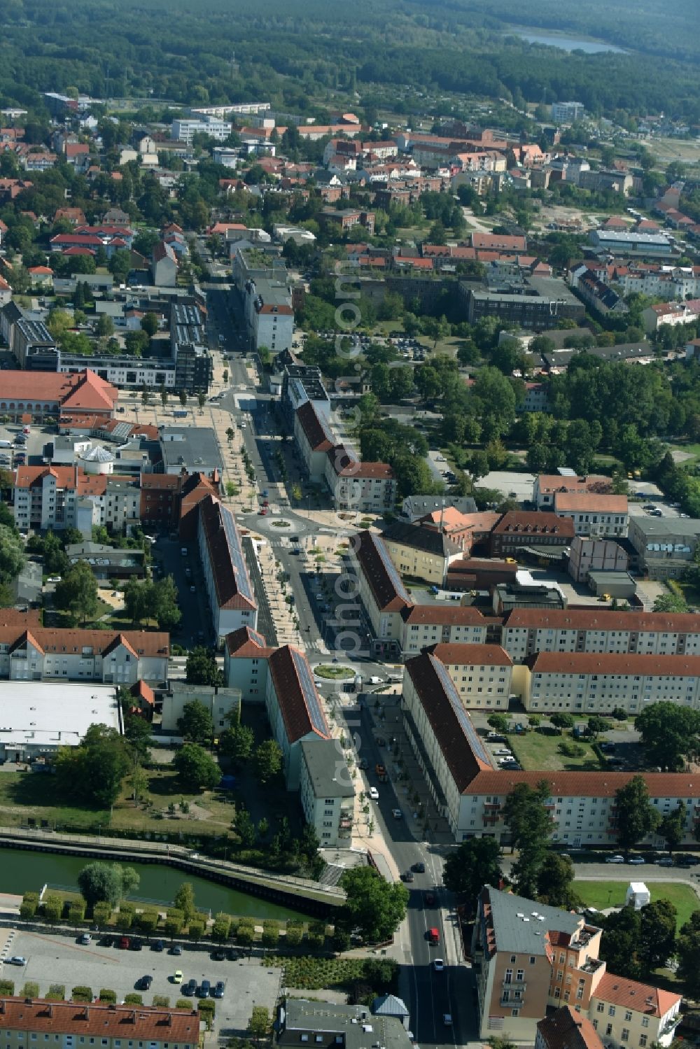 Rathenow from above - Residential area a row house settlement along the Berliner Strasse in Rathenow in the state Brandenburg