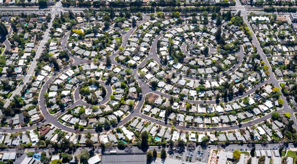 Aerial photograph Palo Alto - Residential area a row house settlement Fairmeadow on Roosvelt Circle in Palo Alto in California, USA