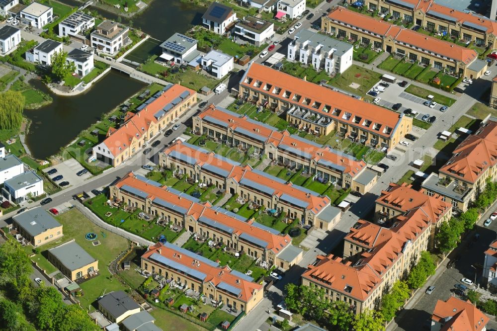 Leipzig from the bird's eye view: Residential area a row house settlement on Fleissnerstrasse - Martin-Drucker-Strasse in Leipzig in the state Saxony, Germany