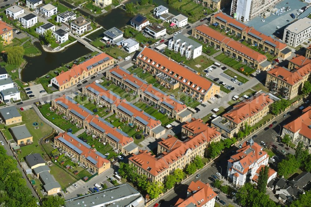 Aerial image Leipzig - Residential area a row house settlement on Fleissnerstrasse - Martin-Drucker-Strasse in Leipzig in the state Saxony, Germany