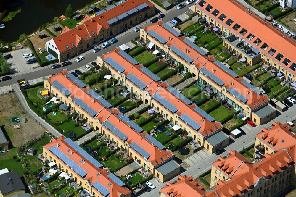 Leipzig from above - Residential area a row house settlement on Fleissnerstrasse - Martin-Drucker-Strasse in Leipzig in the state Saxony, Germany