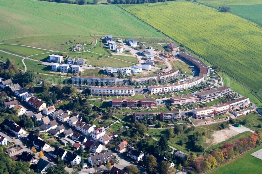 Aerial image Karlsruhe - Ecological residential area a row house settlement Fuenzig Morgen in the district Hohenwettersbach in Karlsruhe in the state Baden-Wuerttemberg