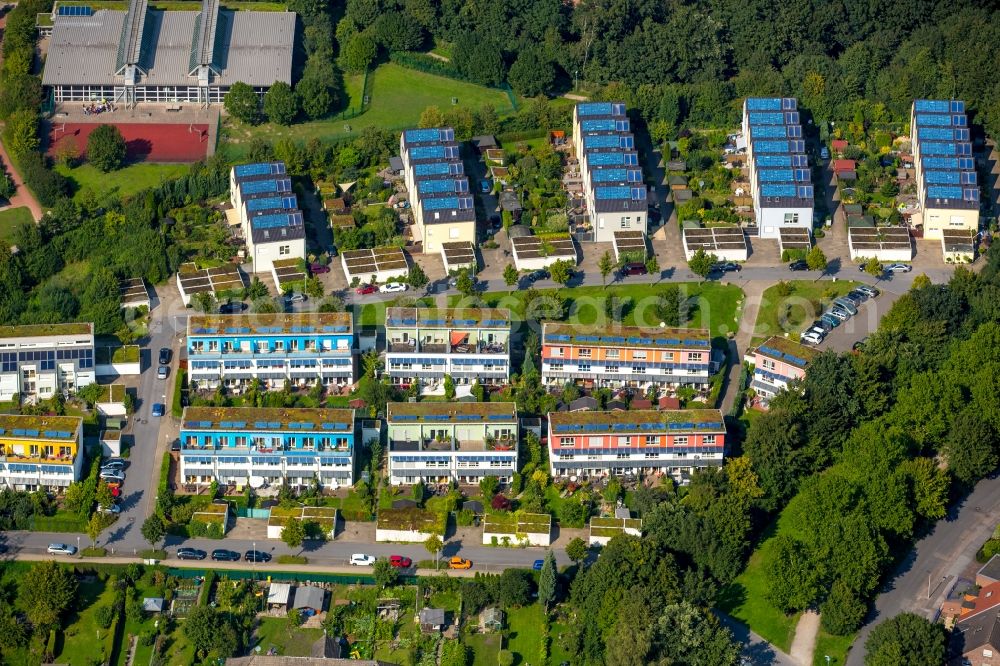 Gelsenkirchen from above - Residential area a row house settlement solar settlement Gelsenkirchen- Bismarck in Gelsenkirchen in the state North Rhine-Westphalia