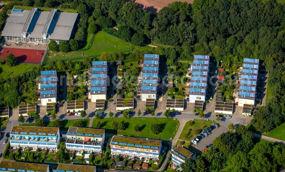 Aerial image Gelsenkirchen - Residential area a row house settlement solar settlement Gelsenkirchen- Bismarck in Gelsenkirchen in the state North Rhine-Westphalia