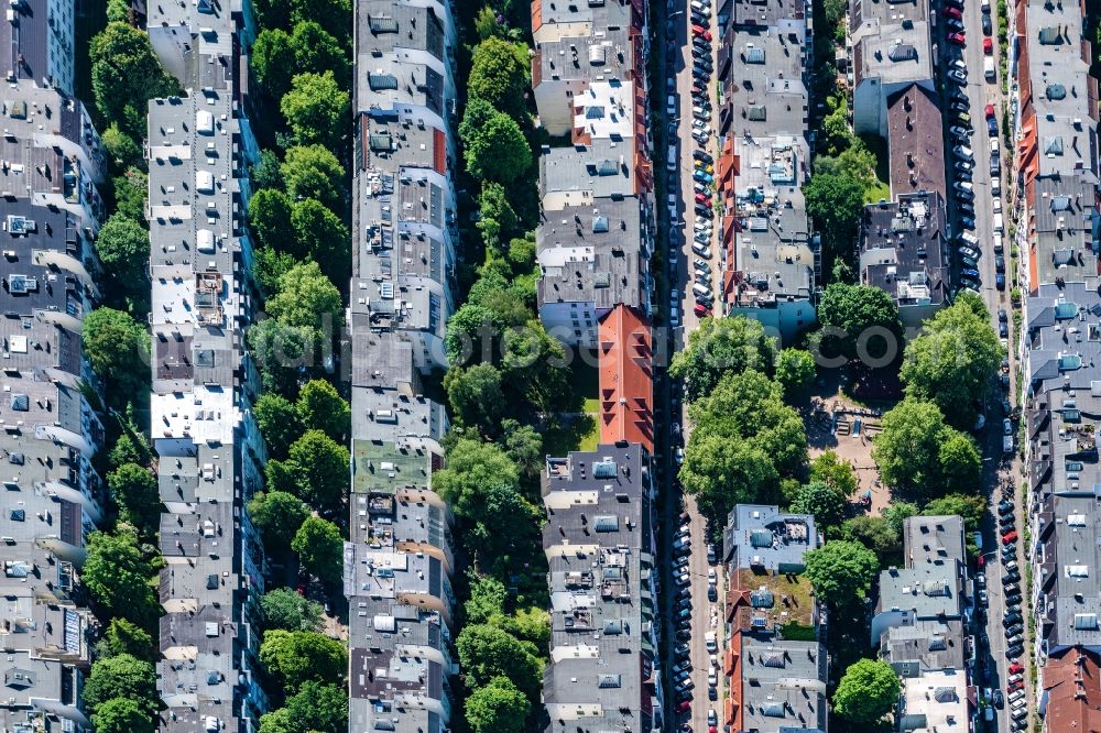 Hamburg from above - Residential area a row house settlement Generalsviertel in the district Hoheluft-West in Hamburg, Germany