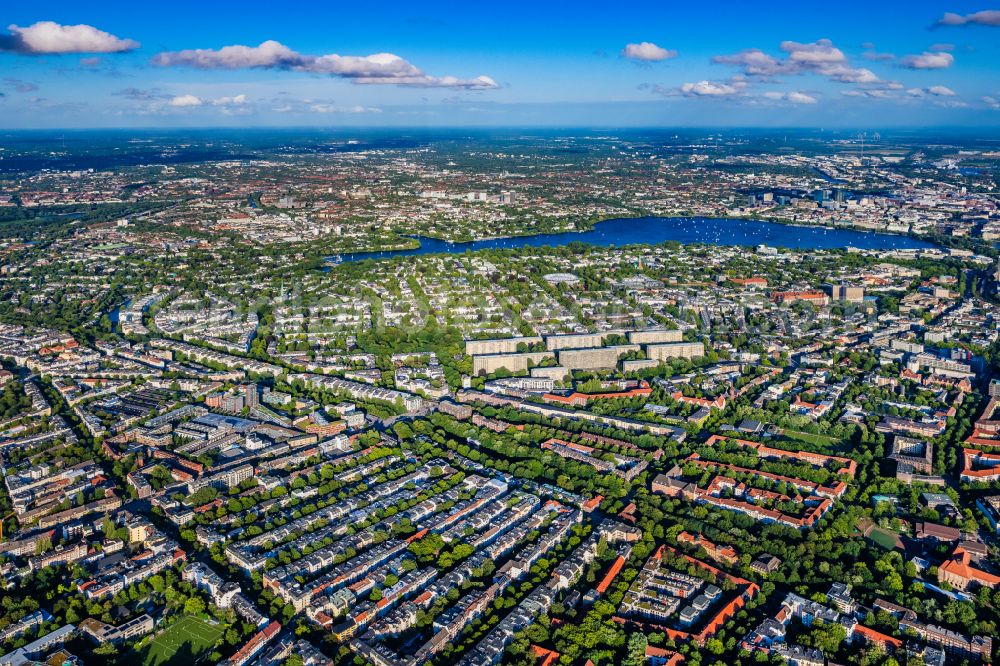 Aerial photograph Hamburg - Residential area a row house settlement Generalsviertel in the district Hoheluft-West in Hamburg, Germany