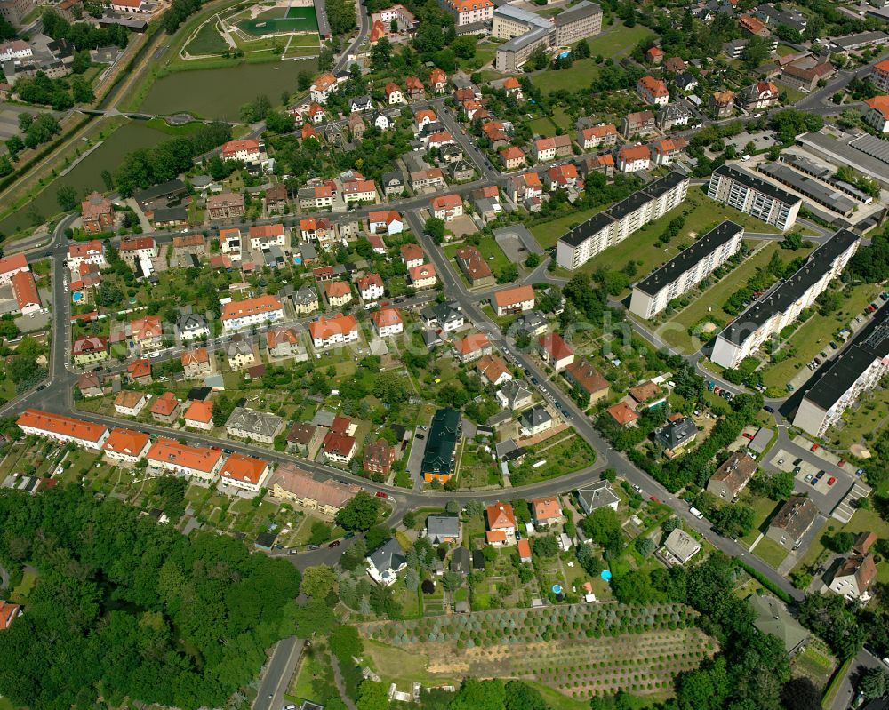 Großenhain from above - Residential area a row house settlement in Großenhain in the state Saxony, Germany