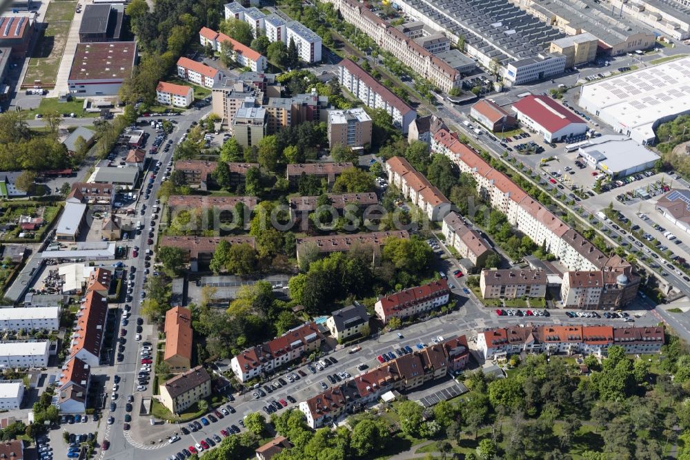 Nürnberg from above - Residential area a row house settlement Ingolstaedter Strasse - Nerzstrasse in Nuremberg in the state Bavaria, Germany