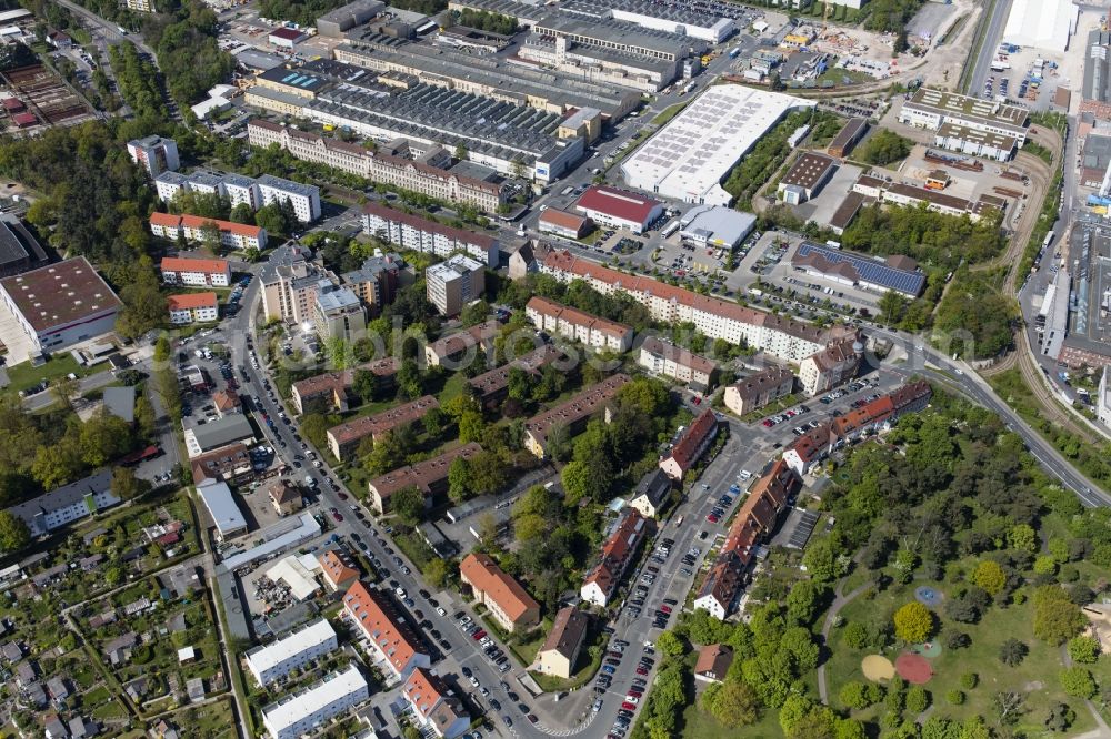 Nürnberg from the bird's eye view: Residential area a row house settlement Ingolstaedter Strasse - Nerzstrasse in Nuremberg in the state Bavaria, Germany