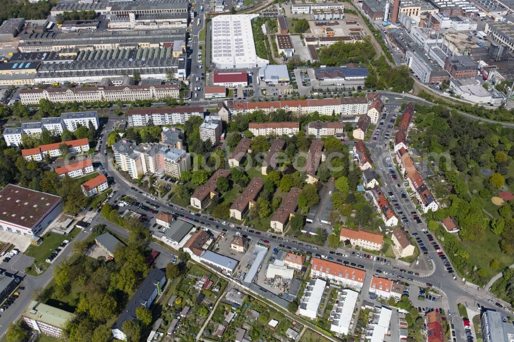 Aerial image Nürnberg - Residential area a row house settlement Ingolstaedter Strasse - Nerzstrasse in Nuremberg in the state Bavaria, Germany