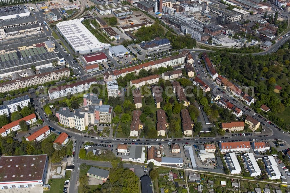 Aerial photograph Nürnberg - Residential area a row house settlement Ingolstaedter Strasse - Nerzstrasse in Nuremberg in the state Bavaria, Germany